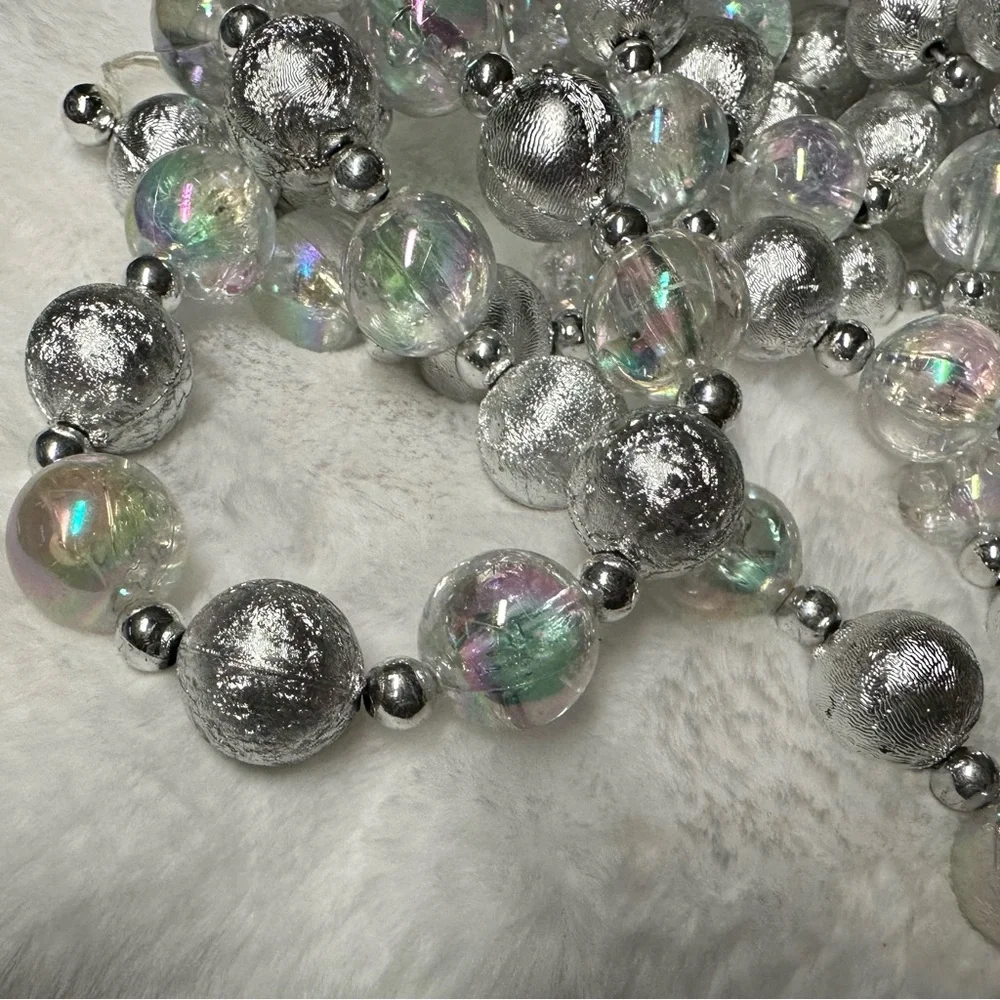 Foiled Garland Acrylic Iridescent Silver Metallic Christmas Balls VTG Strings